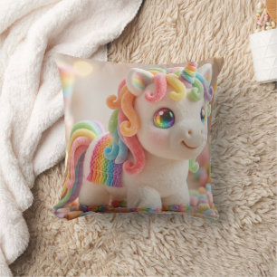 Marshmallow Unicorn and Pastel Candy Dream Throw Pillow
