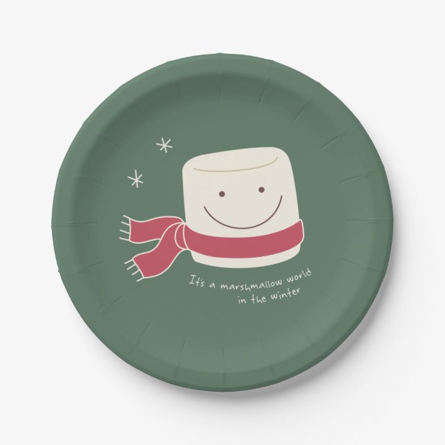 Marshmallow World Christmas Party Paper Plate (Front)