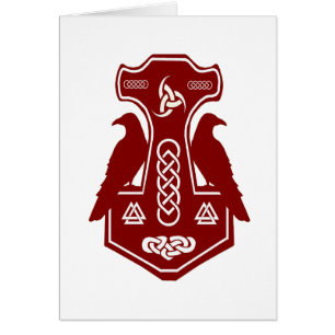Marteau de Thor rouge foncé avec ravens