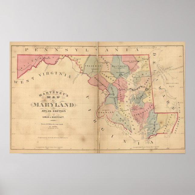 Martenet's Map of Maryland, Atlas Edition Poster (Front)