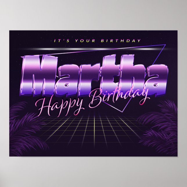 Martha Name Vorname lila retro Poster Geburtstag (Front)