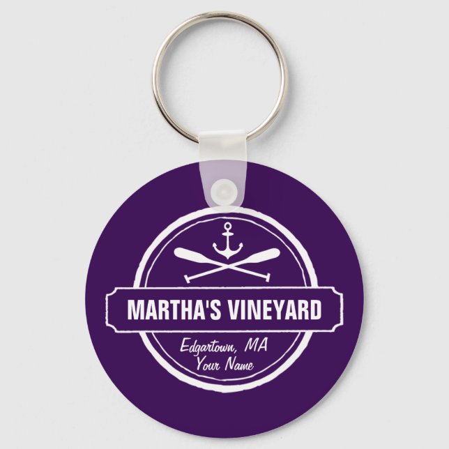 Martha’s Vineyard MA custom town nautical anchor Keychain (Front)