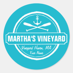 Martha’s Vineyard, MA town, name, nautical ancho Classic Round Sticker