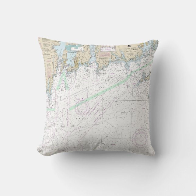 Martha’s Vineyard to Block Island Nautical Chart Throw Pillow (Front)