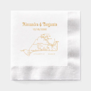 Martha’s Vineyard Vintage Map #1 Couple Name Date Foil Napkins