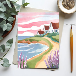 Martha’s Vineyard   Watercolor Beach Path Painting Postcard