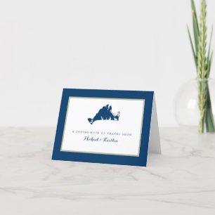 Marthas Vineyard Blue Map with Heart Wedding  Thank You Card