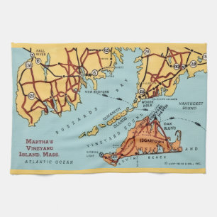 Martha's Vineyard Coast Map Kitchen Towel