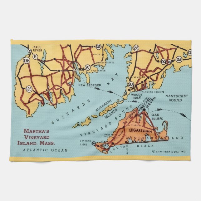 Martha's Vineyard Coast Map  Kitchen Towel (Horizontal)