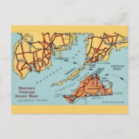 Martha's Vineyard Coast Map Postcard