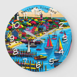 Martha's Vineyard   Colorful Abstract Art Large Clock