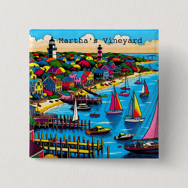 Martha's Vineyard | Colourful Abstract Art 2 Inch Square Button (Front)