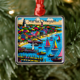 Martha's Vineyard | Colourful Abstract Art Metal Ornament