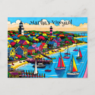 Martha's Vineyard   Colourful Abstract Art Postcard