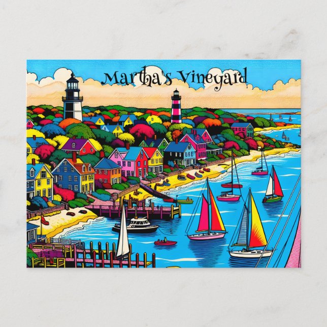 Martha's Vineyard | Colourful Abstract Art Postcard (Front)