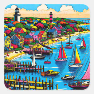 Martha's Vineyard   Colourful Abstract Art Square Sticker