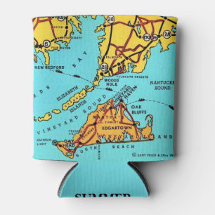 Martha's Vineyard Colourful Map Can Cooler