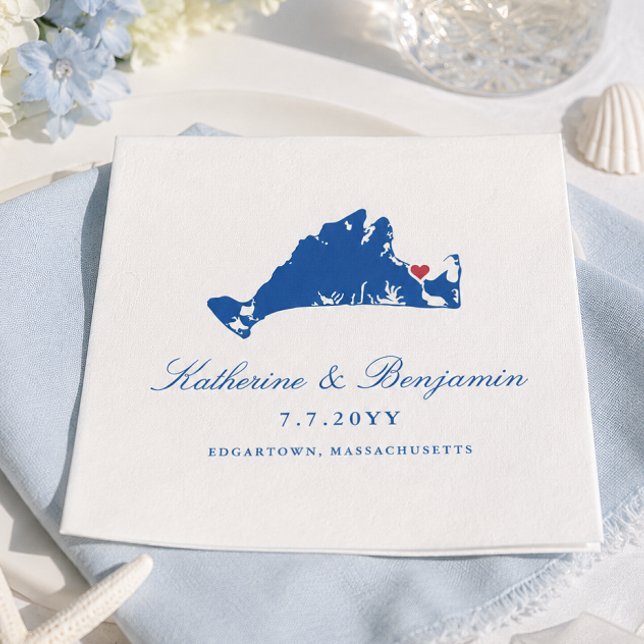 Martha's Vineyard Edgartown Navy Wedding Napkin (Harbor View Hotel Wedding Edgartown MA Wedding Napkins Martha's Vineyard Map Napkins)