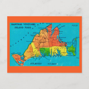 Martha's Vineyard Island Map Postcard