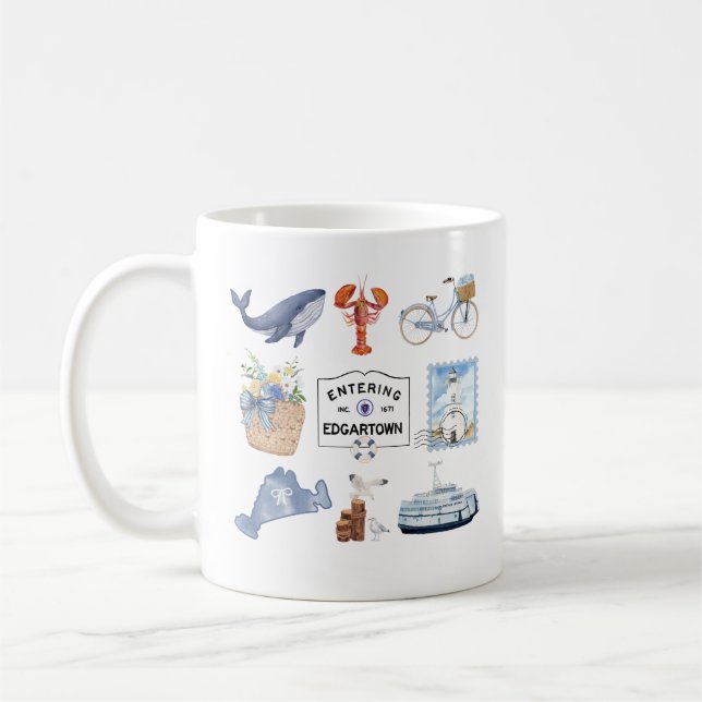 Marthas Vineyard Island Watercolor Icons Coffee Mug (Left)