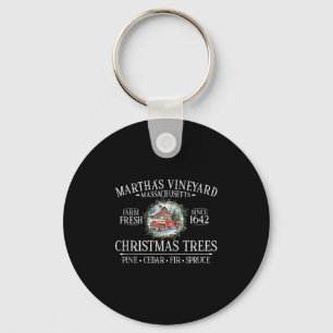 Martha's Vineyard Ma Christmas Trees Red Truck Whi Keychain