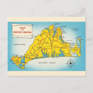 Martha's Vineyard Map  Postcard