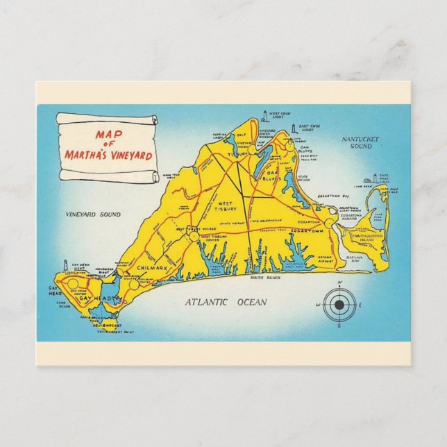 Martha's Vineyard Map  Postcard (Front)