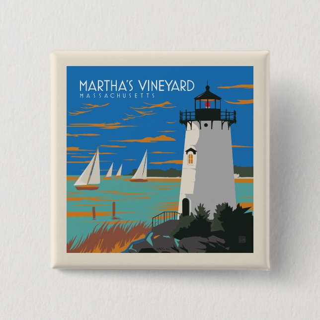 Martha's Vineyard, Massachusetts | Lighthouse 2 Inch Square Button (Front)