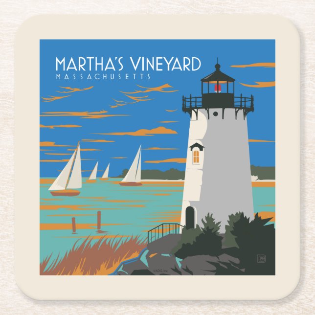 Martha's Vineyard, Massachusetts | Lighthouse Square Paper Coaster (Front)