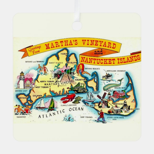 Martha's Vineyard Nantucket Map Ornament (Front)