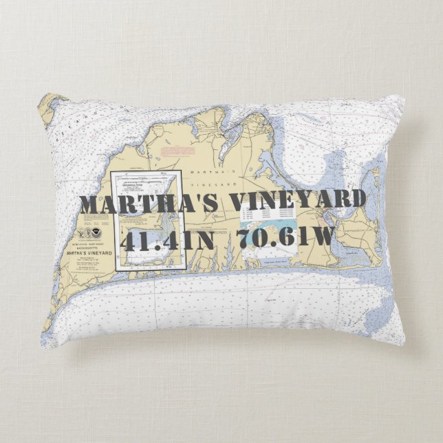 Martha's Vineyard Nautical Chart Theme Accent Pillow (Front)