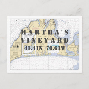 Martha's Vineyard Nautical Latitude Longitude Postcard