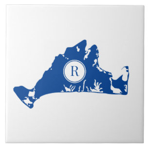 Martha's Vineyard Navy Map Monogram Initial Tile