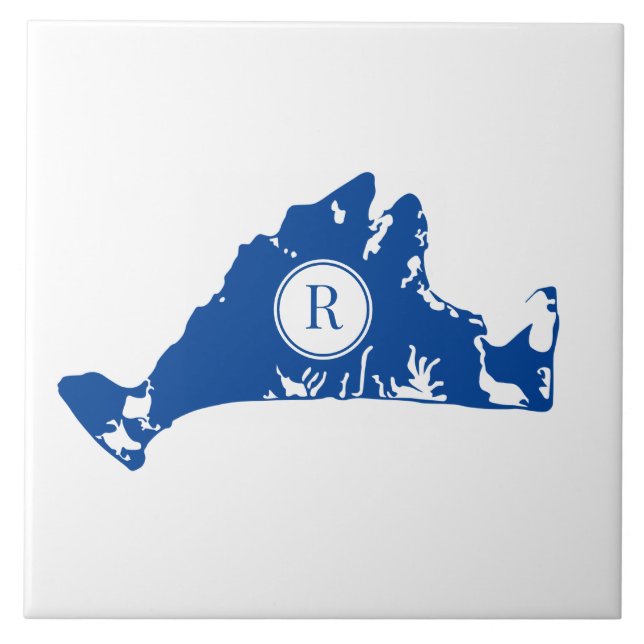 Martha's Vineyard Navy Map Monogram Initial  Tile (Front)