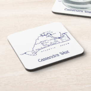 Martha's Vineyard Vintage Map #1 Navy Blue Coaster