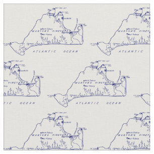 Martha's Vineyard Vintage Map #1 Navy Blue Fabric