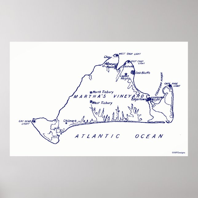 Martha's Vineyard Vintage Map #1 Navy Blue Poster (Front)