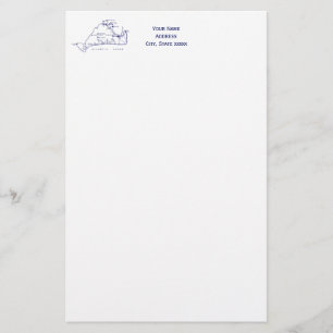 Martha's Vineyard Vintage Map #1 Navy Blue Stationery