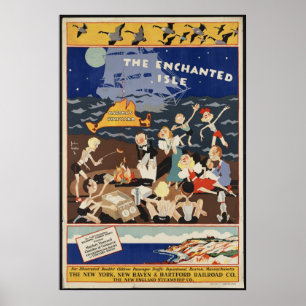 Marthas Vineyard Vintage voyage Poster Ad Retro