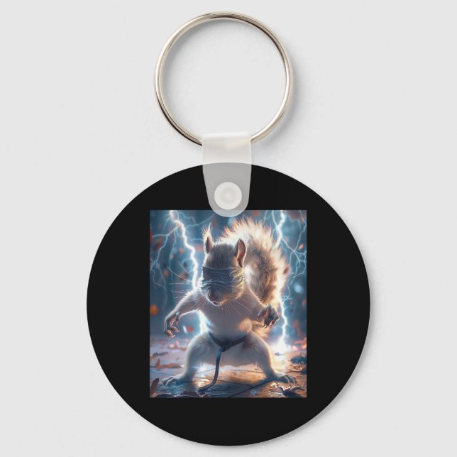 Martial Art Squirrel Wearing Karate Gi Lightning A Keychain (Front)