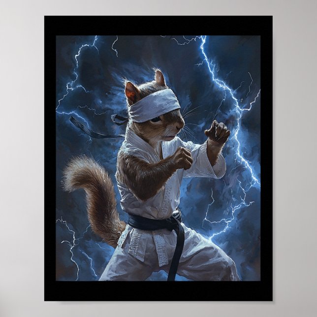 Martial Art Squirrel Wearing Karate Gi Lightning A Poster (Front)