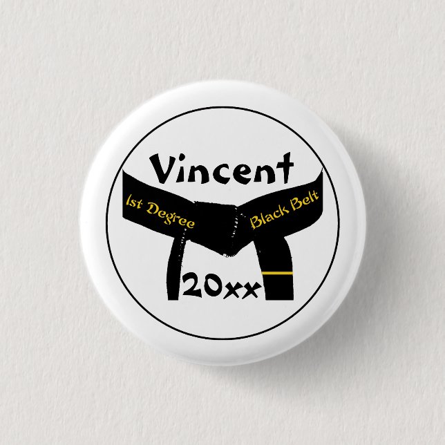 Martial Arts 1st Degree Black Belt 1 Inch Round Button (Front)