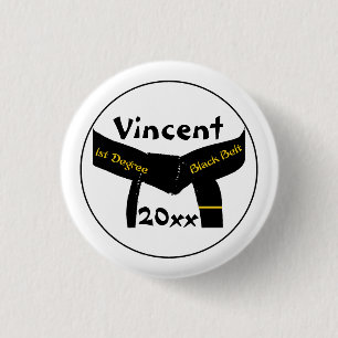 Martial Arts 1st Degree Black Belt 1 Inch Round Button