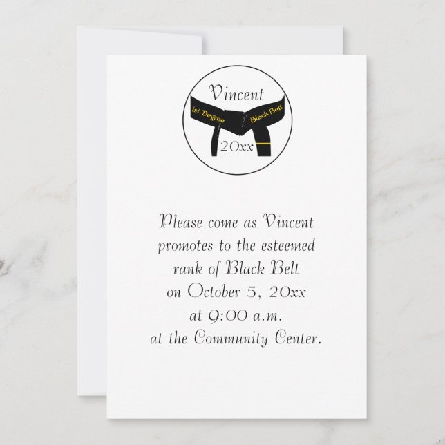 Martial Arts 1st Degree Black Belt Test Invitation (Front)