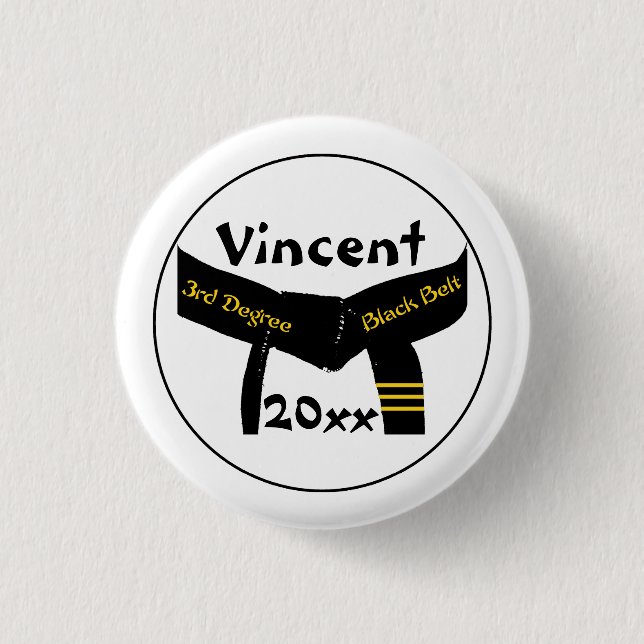 Martial Arts 3rd Degree Black Belt 1 Inch Round Button (Front)