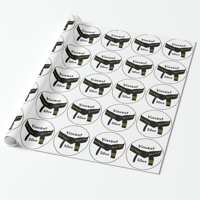 Martial Arts 3rd Degree Black Belt Wrapping Paper (Unrolled)
