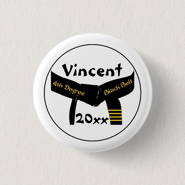 Martial Arts 4th Degree Black Belt 1 Inch Round Button (Front)