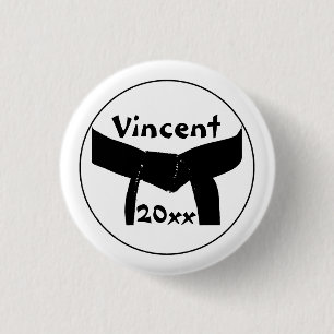 Martial Arts Basic Black Belt 1 Inch Round Button