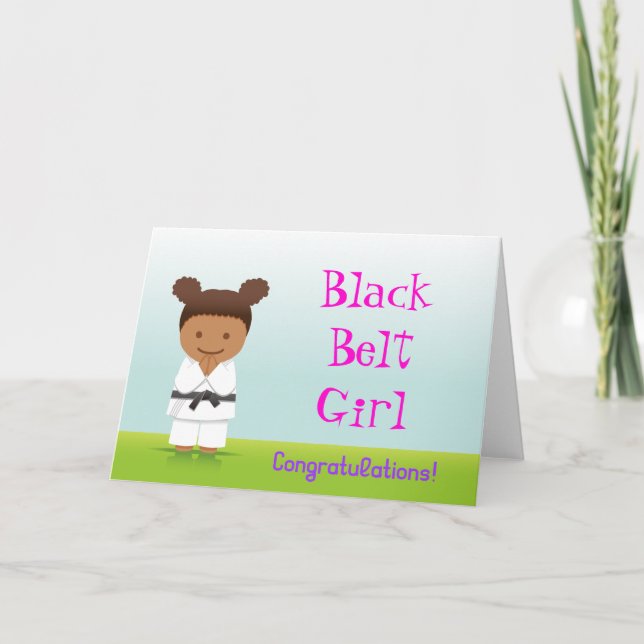 Martial Arts Black Belt Girl Congratulations Card (Front)