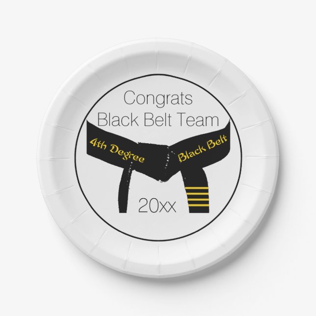 Martial Arts Black Belt Test Party Congratulations Paper Plate (Front)